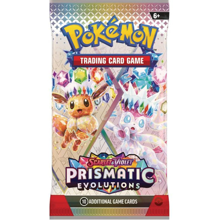Pokémon Trading Card Game Prismatic Evolutions card pack on a white background